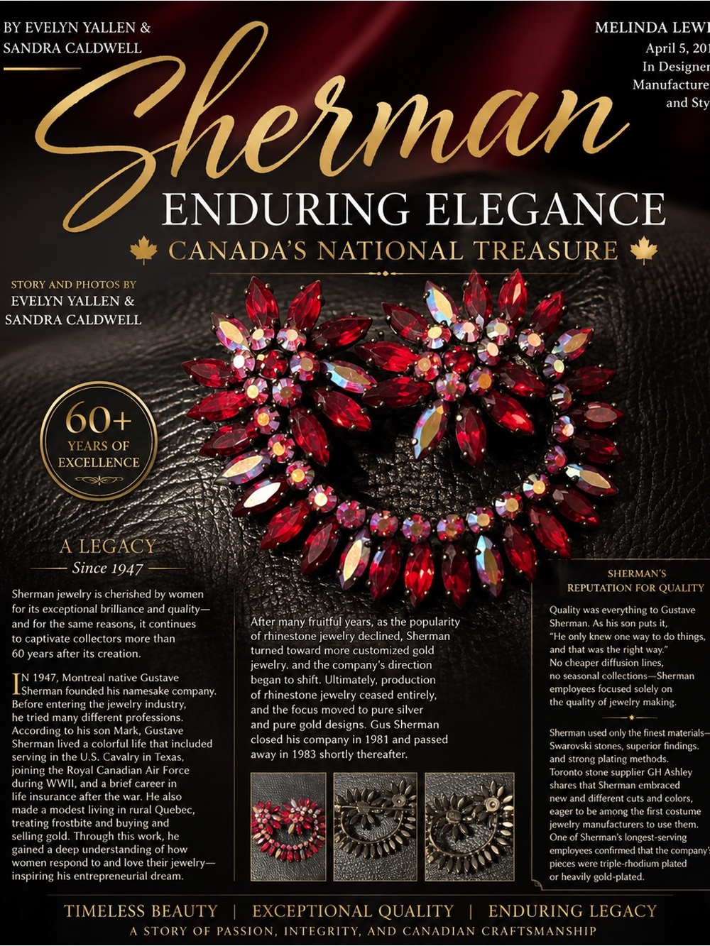 Rare Signed Sherman Siam Red Crystal Brooch